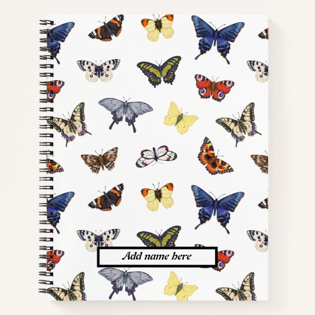 Cuaderno Nombre del Personalizable del patrón de mariposa d (Anverso)