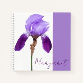 Cuaderno Nombre del personalizable Margaret iris floral vio