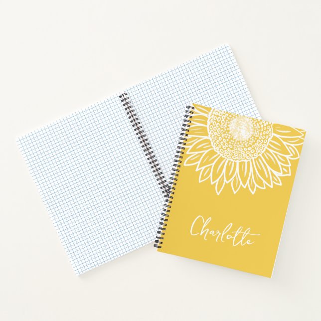 Cuaderno Nombre del Personalizable moderno con flor de gira (Interior)