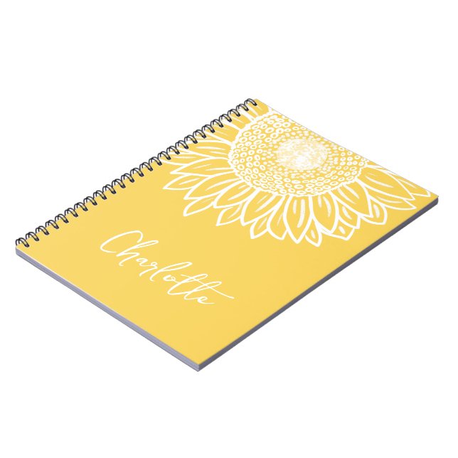 Cuaderno Nombre del Personalizable moderno con flor de gira (Lado Izquierdo)