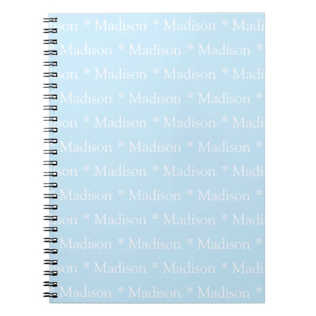 Cuaderno nombre del personalizable, texto, blanco azul clar (Frente)