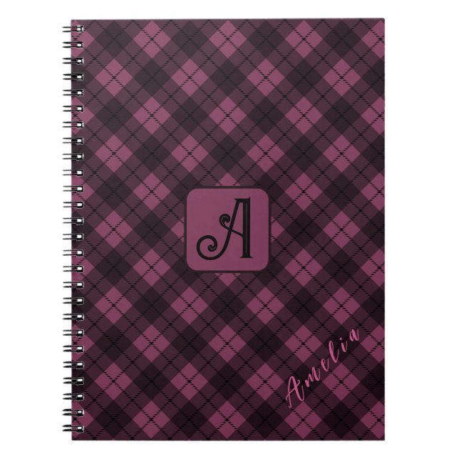 Cuaderno Nombre del Personalizar de la placa negra púrpura (Frente)