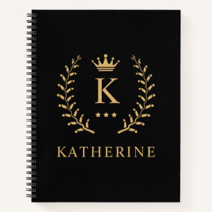 Cuaderno Nombre del personalizar y Monograma inicial de oro