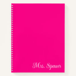 Cuaderno Nombre del profesor blanco y rosado caliente