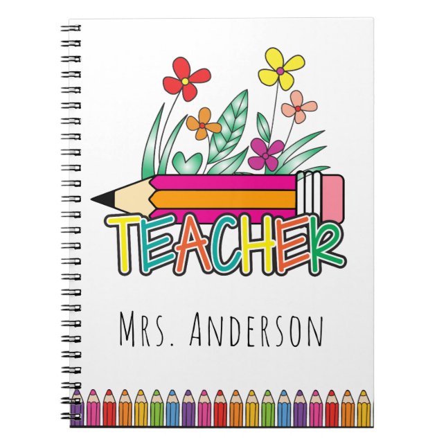 Cuaderno Nombre del profesor de Cute Pencils (Frente)
