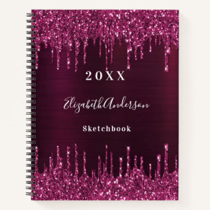 Cuaderno Nombre del purpurina burgundy de Sketchbook