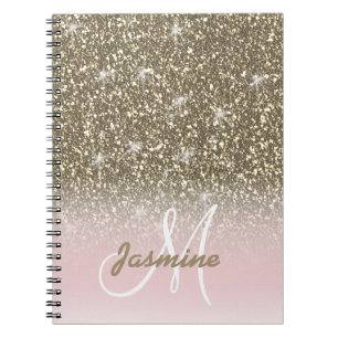Cuaderno Nombre del Purpurina de esparkles de oro rosado pe