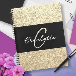 Cuaderno Nombre del Purpurina de Luxury Sparkle Gold