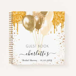 Cuaderno Nombre del purpurina de oro blanco de la ducha de