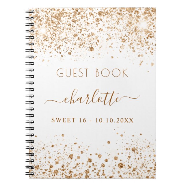 Cuaderno Nombre del purpurina de oro blanco SWEET 16 (Frente)