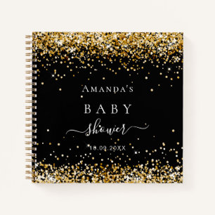 Cuaderno Nombre del purpurina de oro negro para la ducha de