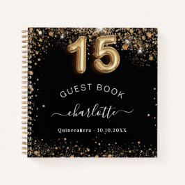 Cuaderno Nombre del purpurina de oro negro Quinceanera