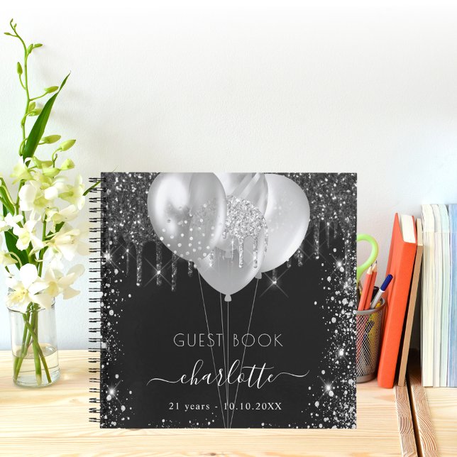 Cuaderno Nombre del purpurina de plata negra de cumpleaños  (Subido por el creador)