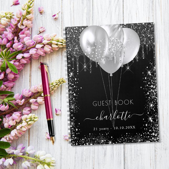 Cuaderno Nombre del purpurina de plata negra de cumpleaños  (Subido por el creador)