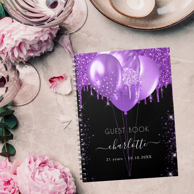 Cuaderno Nombre del purpurina morado negro del libro de inv (Subido por el creador)
