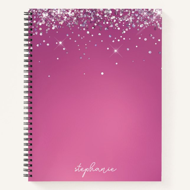 Cuaderno Nombre del Purpurina rosado moderno personalizado (Anverso)
