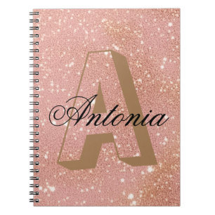 Cuaderno Nombre del Purpurina rosado Rosa e inicial