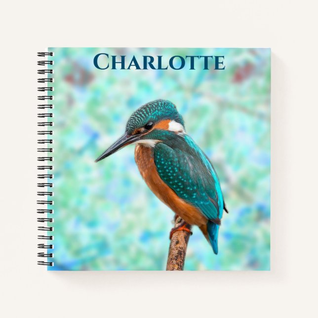 Cuaderno Nombre del Resumen de Aves Azules de Kingfisher Bi (Anverso)