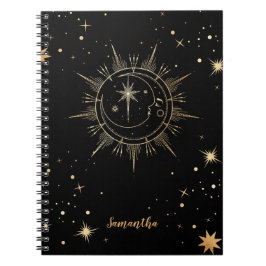 Cuaderno Nombre del sol de la luna de oro negro y negro cel