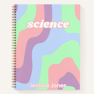 Cuaderno Nombre del sujeto de líneas de onda azul rosada Gr