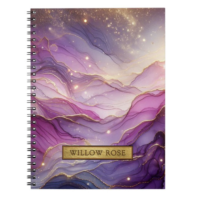 Cuaderno Nombre dorado Resumen Moda rosa púrpura moderna (Frente)