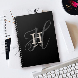 Cuaderno Nombre elegante con caligrafía monograma negro