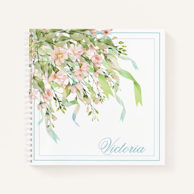 Cuaderno Nombre elegante de las cintas azules personalizada (Anverso)