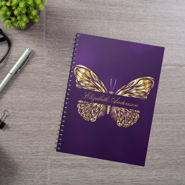 Cuaderno Nombre elegante de oro morado de mariposa (Subido por el creador)