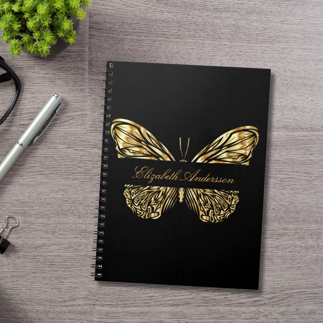 Cuaderno Nombre elegante de oro negro de mariposa (Subido por el creador)