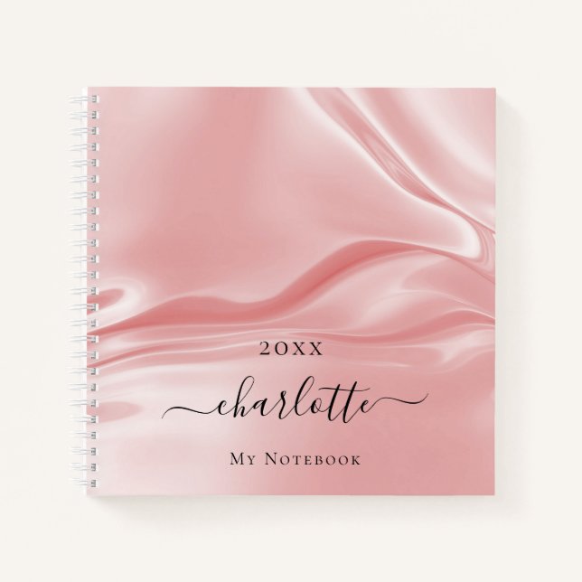 Cuaderno Nombre elegante del satén de seda rosa Rubor (Anverso)