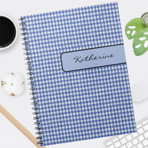 Cuaderno Nombre en Faux Tab Blue Check Gingham 6.5x 8.75