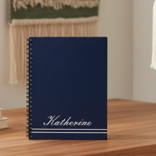 Cuaderno Nombre en letra cursiva azul marino minimalista
