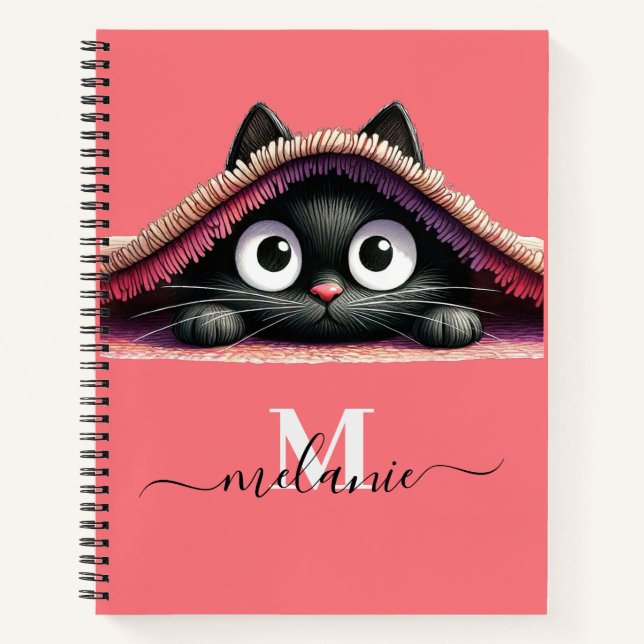 Cuaderno Nombre en letra script con gatito Peek-a-Boo (Anverso)