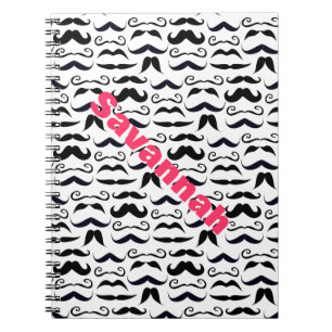 Cuaderno Nombre escrito rosa Mustache Hipster Patrón