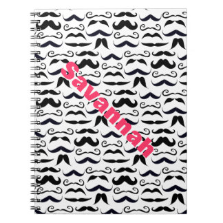 Cuaderno Nombre escrito rosa Mustache Hipster Patrón