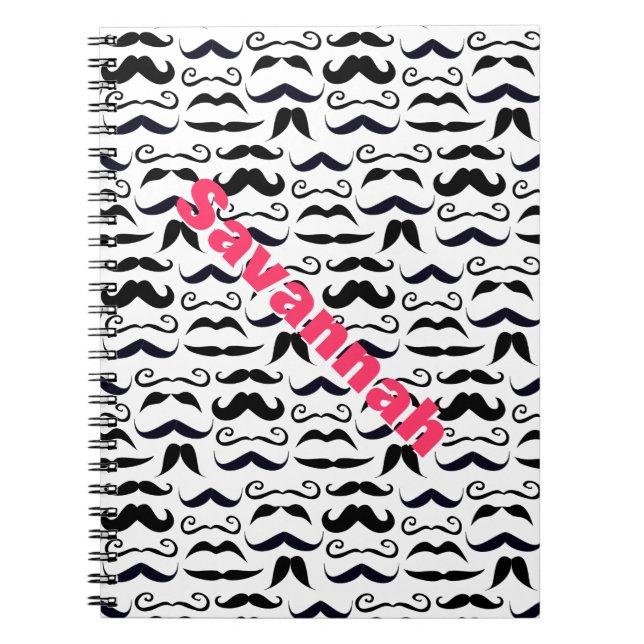 Cuaderno Nombre escrito rosa Mustache Hipster Patrón (Frente)