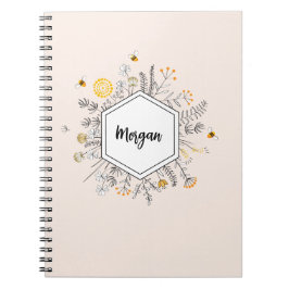 Cuaderno Nombre floral de abeja personalizado Flor hexagona