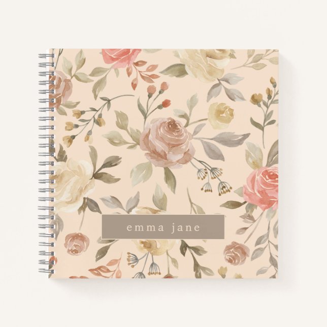 Cuaderno Nombre floral de la acuarela Pastel personalizado (Anverso)