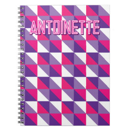 Cuaderno Nombre geométrico abstracto retro rosa púrpura y b