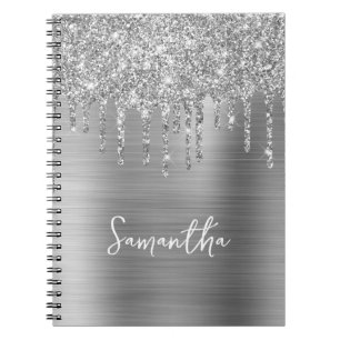 Cuaderno Nombre Glam Goteo Plateado Brillante