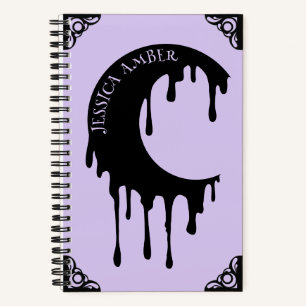 Cuaderno Nombre gótico morado negro goteo lomo de la luna