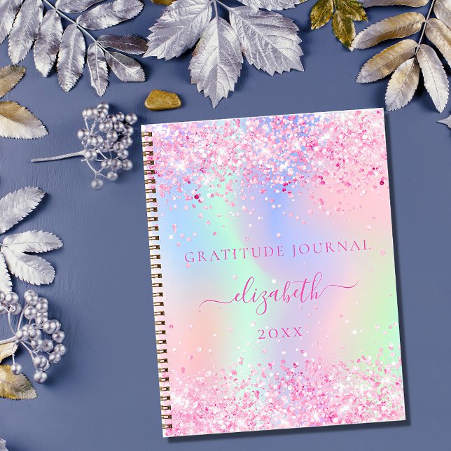 Cuaderno Nombre holográfico rosa del diario de gratitud (Subido por el creador)
