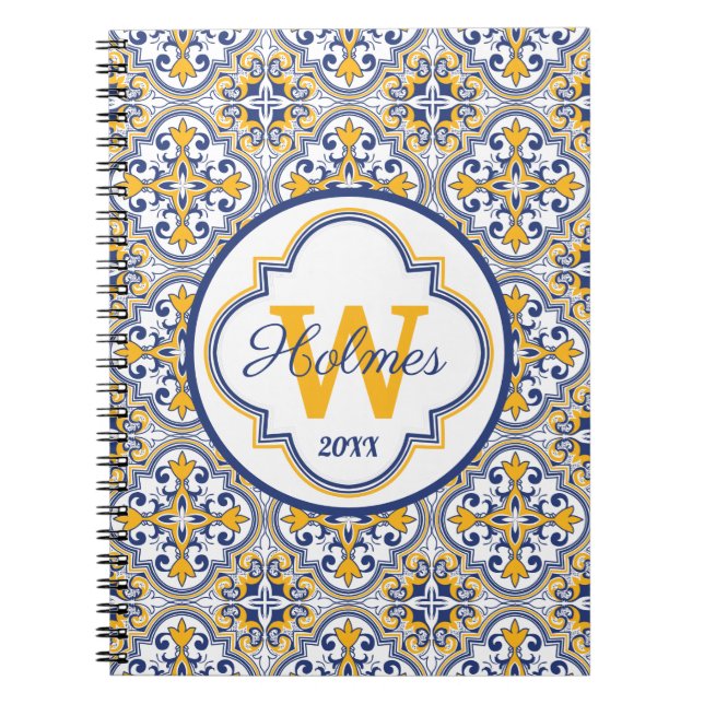 Cuaderno 💙 Nombre 💛 + inicial Azulejos (Frente)