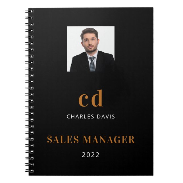 Cuaderno Nombre inicial foto negocio oro negro (Frente)