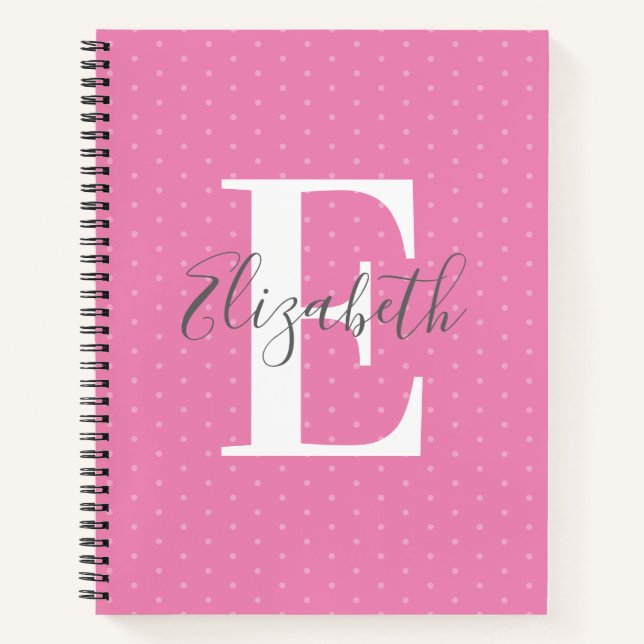 Cuaderno Nombre inicial moderno Polka Dot Rosa Girly (Anverso)