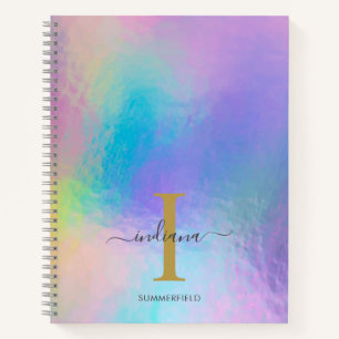Cuaderno Nombre Inicial Monograma Arcoíris Holográfico Dora