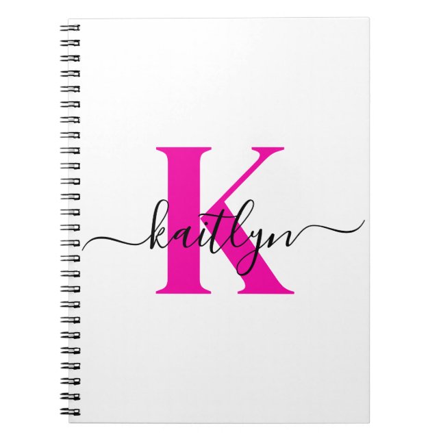 Cuaderno Nombre inicial negro rosado caliente monogramado (Frente)