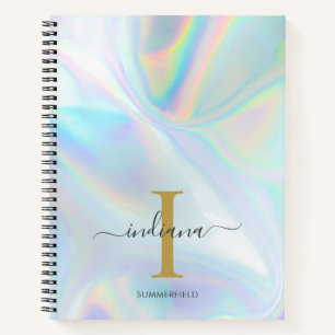 Cuaderno Nombre inicial personalizado holográfico elegante