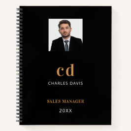 Cuaderno Nombre iniciales foto negocio oro negro