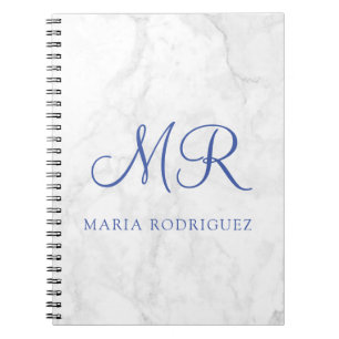 Cuaderno Nombre minimalista personalizado mármol blanco